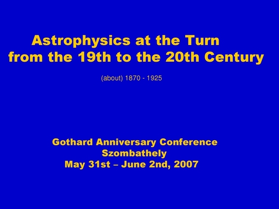 Immo Appenzeller: Astrophysics at the turn from the 19th to the 20th century